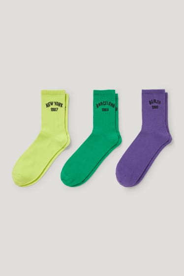 Dámské - Multipack 3 ks - tenisové ponožky s motivem - různé texty - zelená