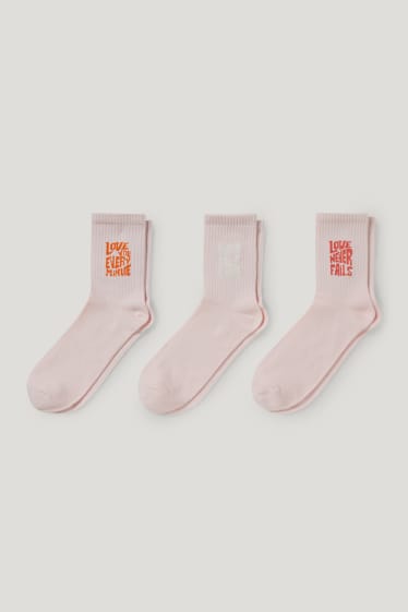 Femei - Multipack 3 perechi - șosete de tenis cu motive - inscripție - roz