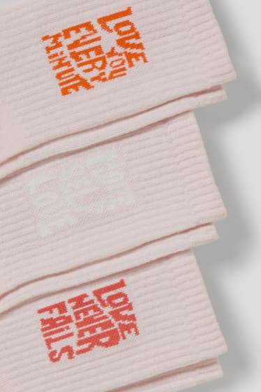 Dámské - Multipack 3 ks - tenisové ponožky s motivem - různé texty - růžová