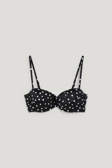 Women - Underwire bikini top - bandeau - padded - polka dot - black