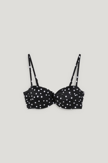 Mujer - Top de bikini con aros - bandeau - con relleno - de lunares - negro