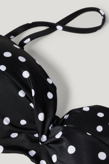 Mujer - Top de bikini con aros - bandeau - con relleno - de lunares - negro