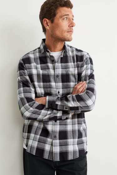 Hombre - Camisa - regular fit - kent - de cuadros - blanco / negro
