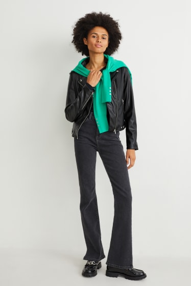 Dames - Bikerjack - imitatieleer - zwart