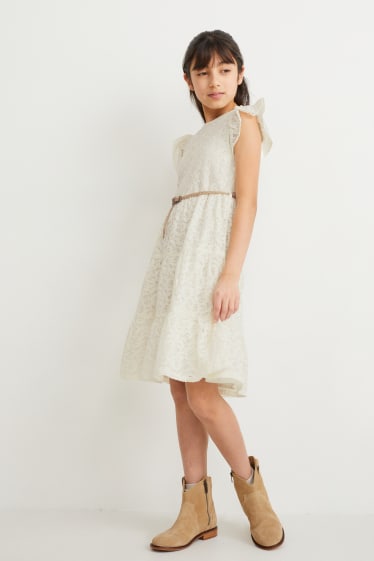 Bambine: - Vestito con cintura - bianco crema