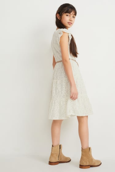 Bambine: - Vestito con cintura - bianco crema