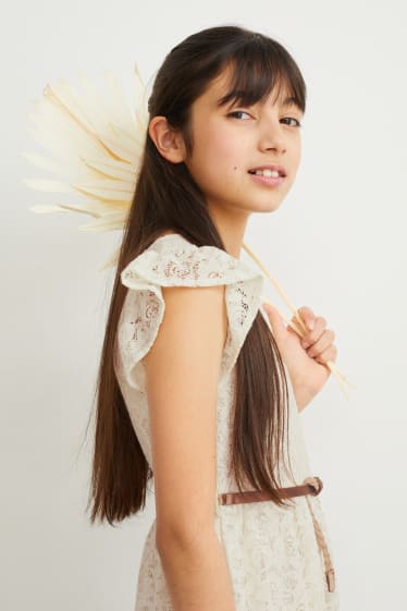 Bambine: - Vestito con cintura - bianco crema