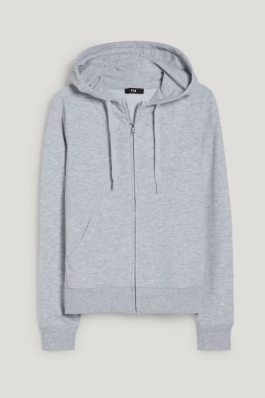 Femmes - Sweat zippé à capuche basique - gris clair chiné