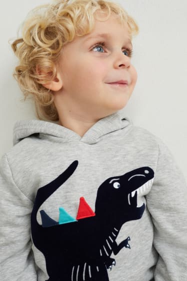 Batolata chlapci - Motiv dinosaura - mikina s kapucí - světle šedá-žíhaná