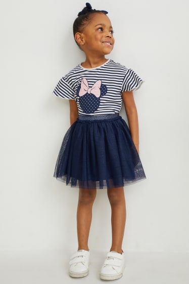 Nena petita - Minnie Mouse - conjunt - samarreta de màniga curta, faldilla i lligacues scrunchie - blau fosc / blanc