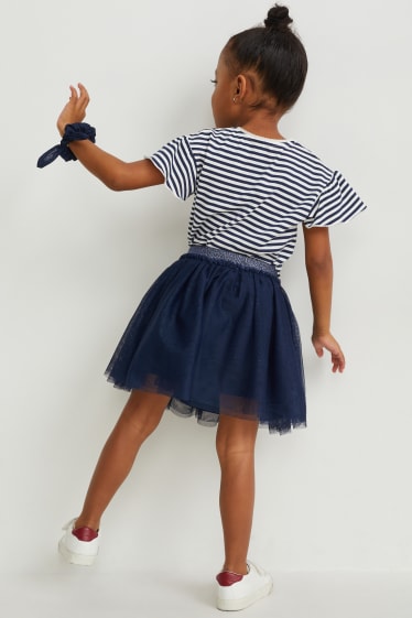 Nena petita - Minnie Mouse - conjunt - samarreta de màniga curta, faldilla i lligacues scrunchie - blau fosc / blanc
