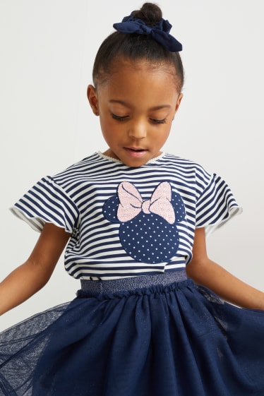Nena petita - Minnie Mouse - conjunt - samarreta de màniga curta, faldilla i lligacues scrunchie - blau fosc / blanc