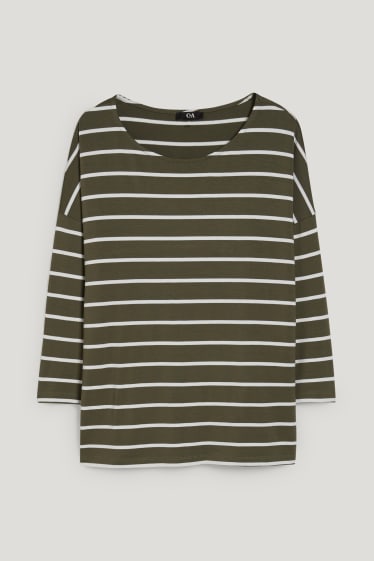 Dames - Longsleeve - gestreept - donkergroen