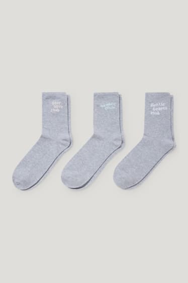 Femei - Multipack 3 perechi - șosete cu motive - inscripție - gri deschis melanj
