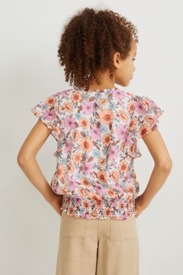 Kids Girls - Blouse van chiffon - gebloemd - gekleurd