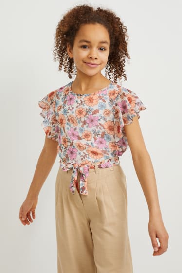 Kids Girls - Blouse van chiffon - gebloemd - gekleurd