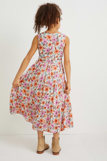Filles - Robe - à fleurs - rose