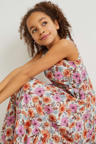 Filles - Robe - à fleurs - rose