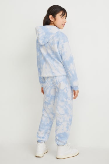 Filles - Ensemble - sweat à capuche et pantalon de jogging - deux pièces - blanc / bleu clair