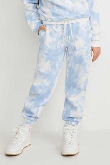 Filles - Ensemble - sweat à capuche et pantalon de jogging - deux pièces - blanc / bleu clair