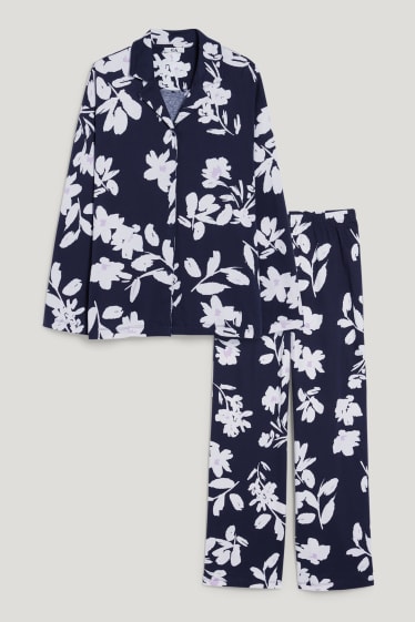 Femei - Pijama - cu flori - albastru închis