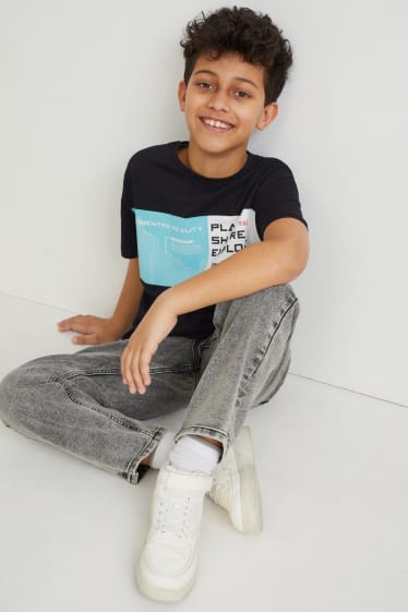 Reverskraag - T-shirt - Augmented reality-motief - zwart