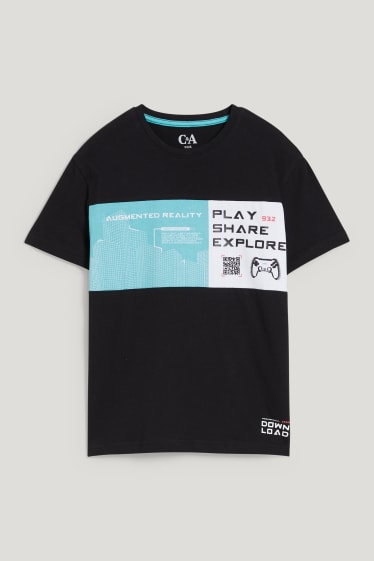 Reverskraag - T-shirt - Augmented reality-motief - zwart