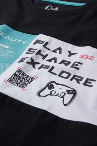 Reverskraag - T-shirt - Augmented reality-motief - zwart