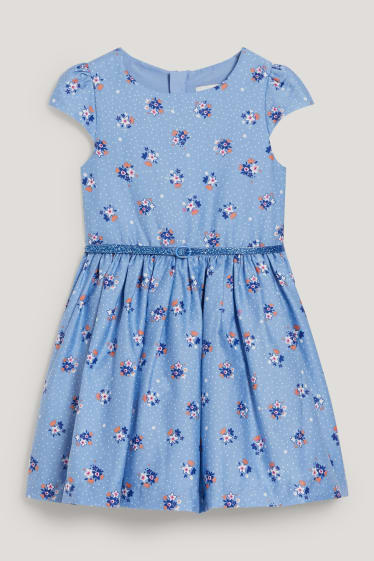 Filles - Robe avec ceinture - à fleurs - bleu clair