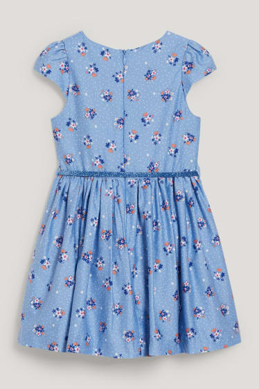 Filles - Robe avec ceinture - à fleurs - bleu clair