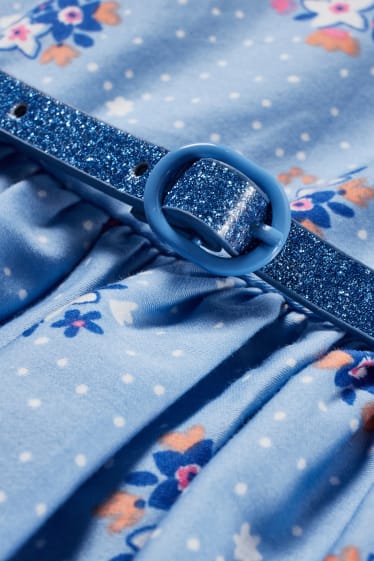 Filles - Robe avec ceinture - à fleurs - bleu clair