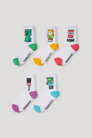 Chlapecké - Multipack 5 ks - Minecraft - ponožky s motivem - bílá