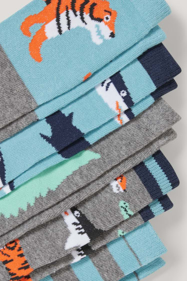 Garçons - Lot de 5 paires - animaux - chaussettes à motif - bleu