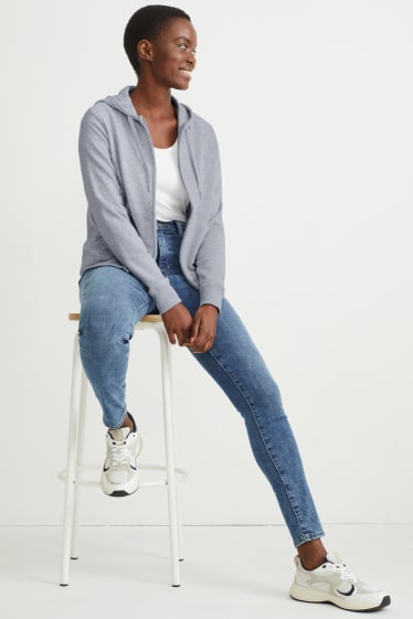 Femmes - Sweat zippé à capuche basique - gris clair chiné