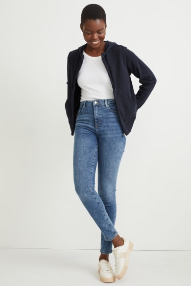 Femmes - Sweat zippé à capuche basique - bleu foncé