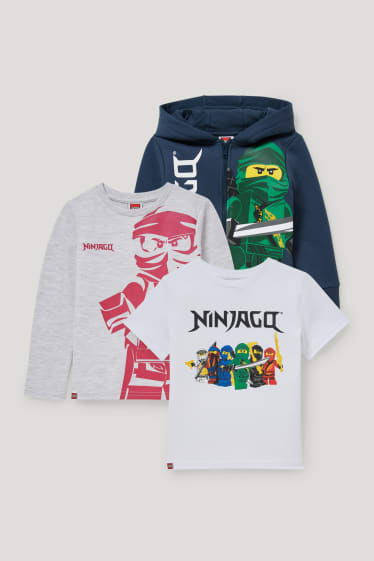 Garçons - Lego Ninjago - ensemble - sweat zippé, haut à manches longues et T-shirt - bleu foncé