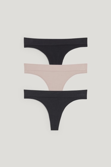 Damen - Multipack 3er - String - seamless - LYCRA® - schwarz