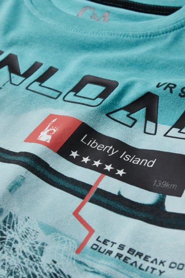 Reverskraag - T-shirt - lichtturquoise