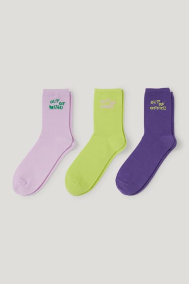 Femmes - Lot de 3 - chaussettes à motif - inscription - violet clair