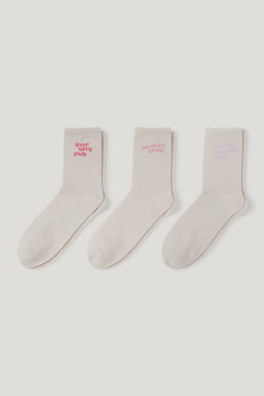 Dámské - Multipack 3 ks - ponožky s motivem - různé texty - béžová