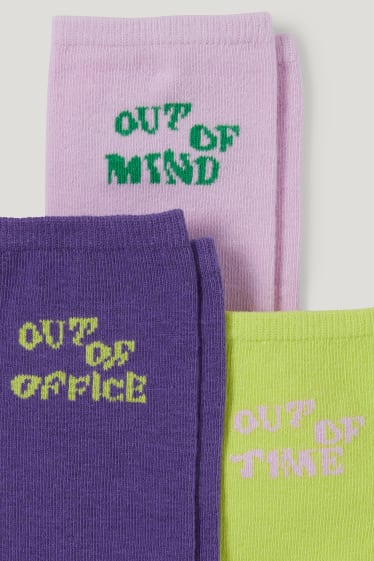 Femmes - Lot de 3 - chaussettes à motif - inscription - violet clair