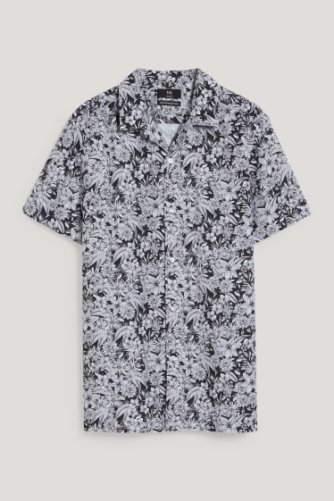 Pánské - Business košile - slim fit - klopový límec - snadné žehlení - černá/bílá