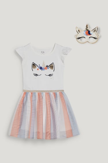 Toddler Girls - Unicorn - set - rochie și mască - 2 piese - alb