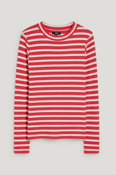 Dames - Longsleeve - gestreept - rood / crème wit