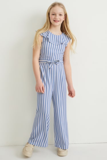 Kids Girls - Jumpsuit - gestreept - blauw / wit