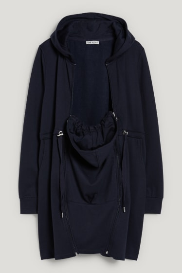 Mujer - Sudadera premamá con cremallera, capucha y cubierta para el bebé - azul oscuro