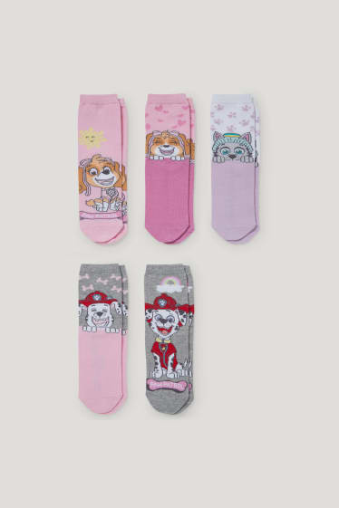 Filles - Lot de 5 paires - Pat’ Patrouille - chaussettes à motif - rose