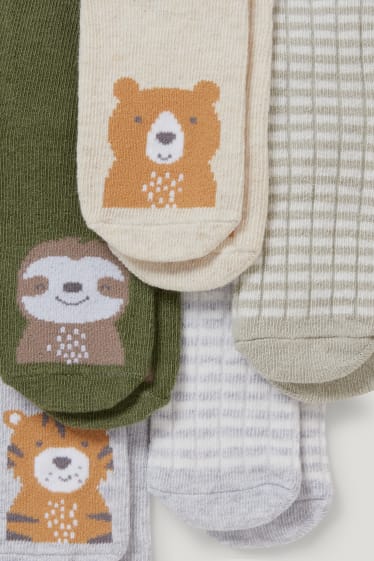 Bébé garçons - Lot de 5 paires - animaux - chaussettes à motif - vert / beige