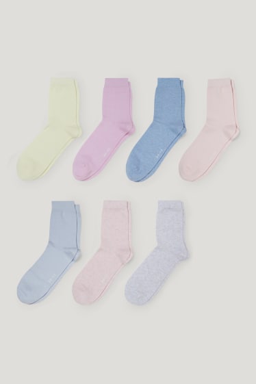 Dames - Set van 7 paar - sokken - biokatoen - lichtblauw