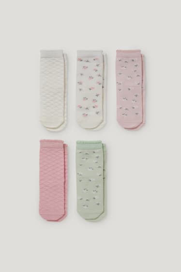 Baby Girls - Wielopak, 5 par - w kwiatki - skarpety z motywem - miętowa zieleń